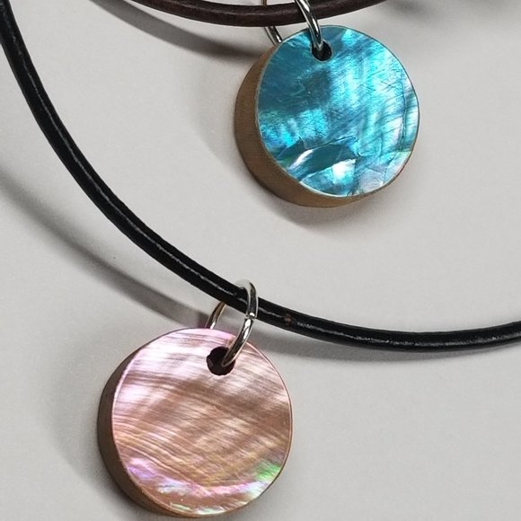 Mermaid Reversible Abalone Shell Solid Hardwood with Real Leather Cord Slip Knot - Picture 2 of 8